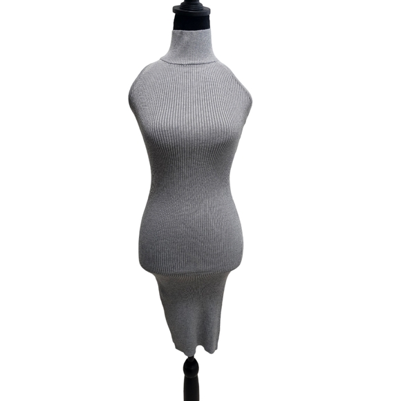 NWT Gray Bodycon Sweater Halter Mini Dress Medium - Picture 3 of 5